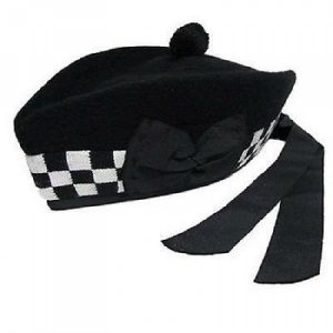 black_white_glengarry_with_black_pompom_wool_scottish_kilt_hat_highland_wear